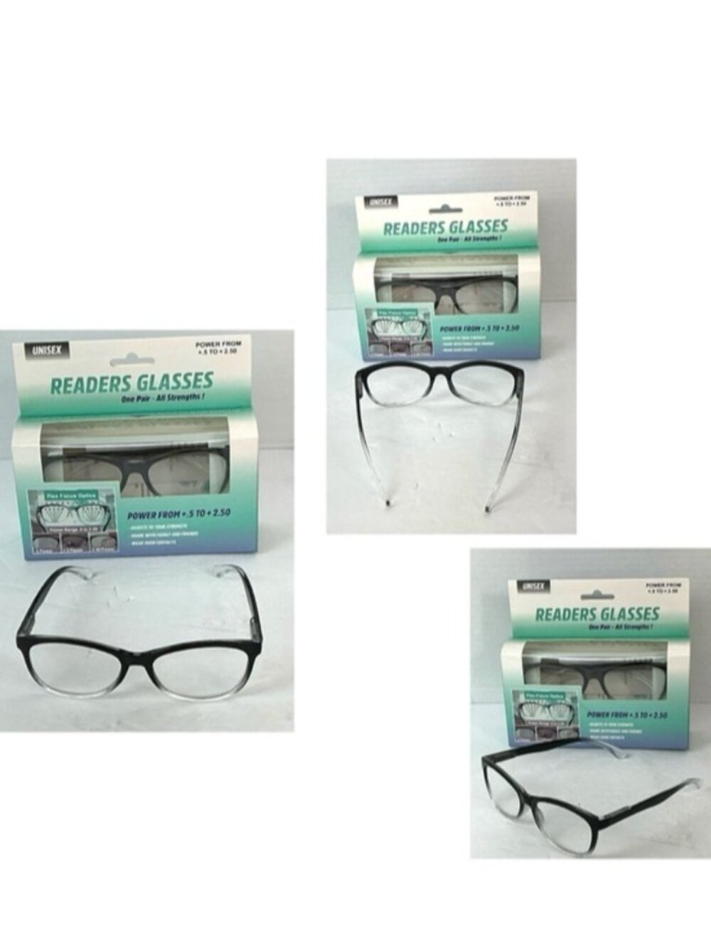 Readers 2 Pair Auto Flex Focus Magnification .5X through 2.5X Unisex Black - Picture 13 of 16